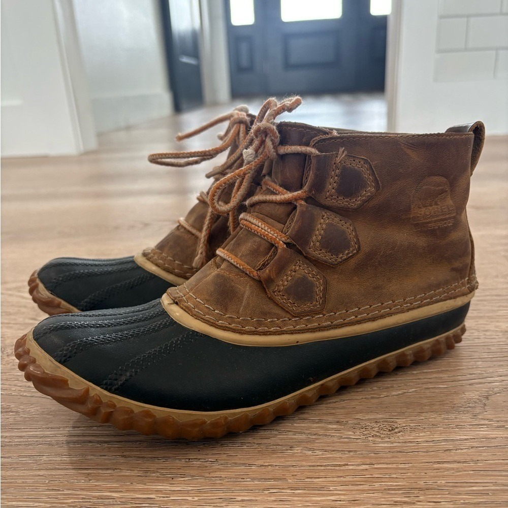 Sorel Duck Boots Womens 7 Brown Leather Waterproof Lace Up Winter Boots